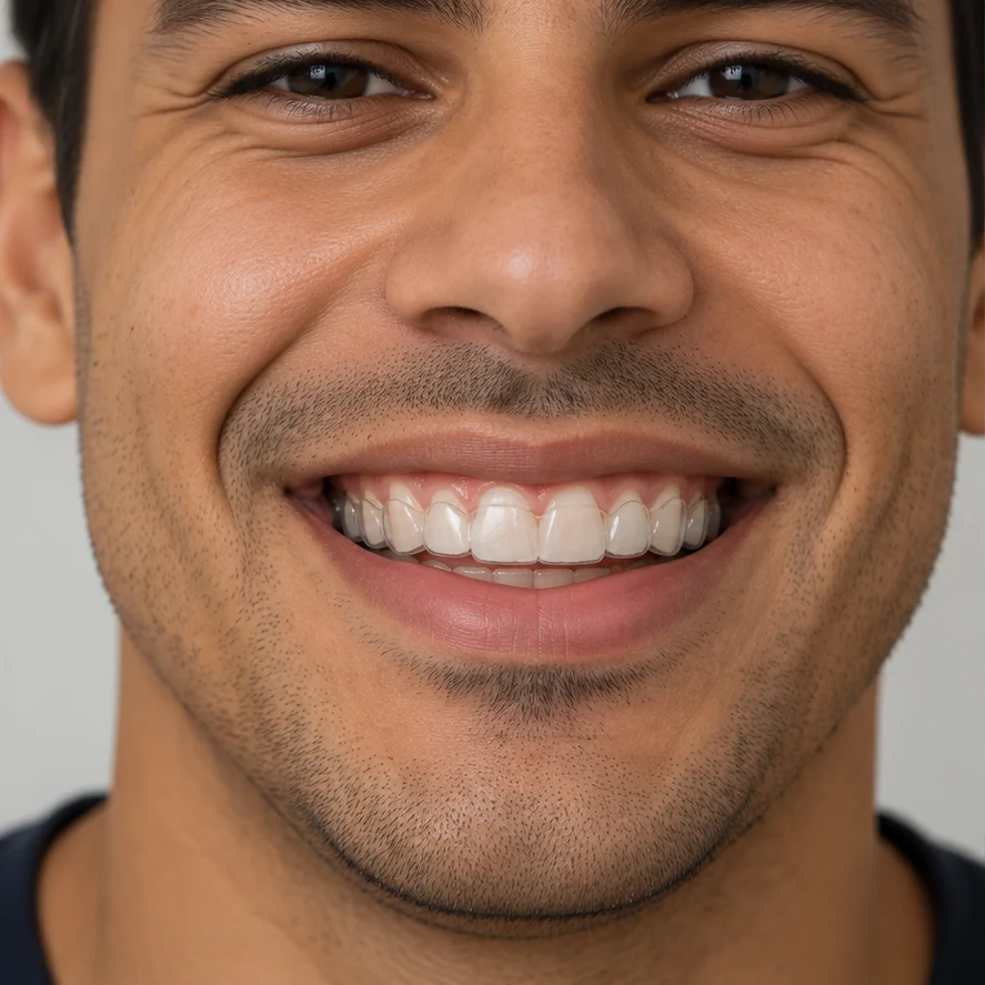Imagem ilustrativa de um sorriso com alinhador transparente